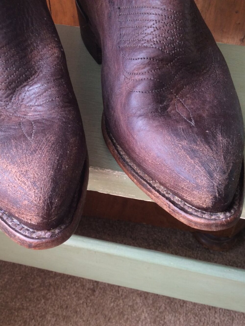 FRYE Women's Distressed Brown Leather Cowboy Ankle Boots, 9B - Picture 9 of 12